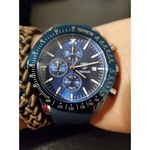 Mens Watches Quartz Movement Chronograph Leather Strap Fashion Business